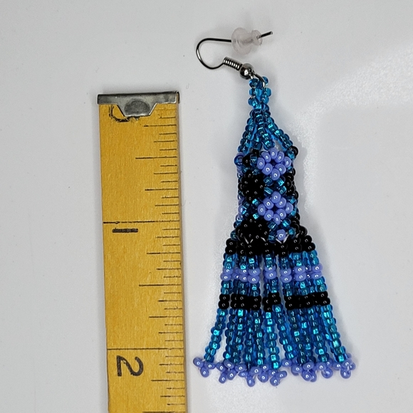Blue, Periwinkle, & Black Sead Bead Mini Flowers Earrings - Lightweight - Picture 3 of 3